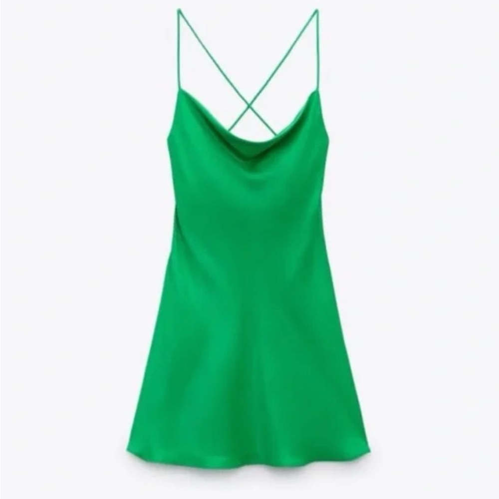 Satin Effect Green Cowl Neck Zara Dress (50% OFF!)